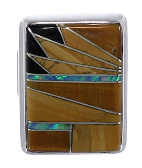 Heavy Multicolor Southwestern Sterling Silver Ring Size 5-3/4 WX37748