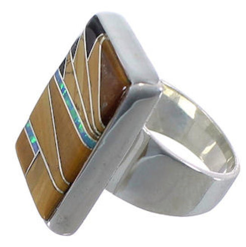 Heavy Multicolor Southwestern Sterling Silver Ring Size 5-3/4 WX37748