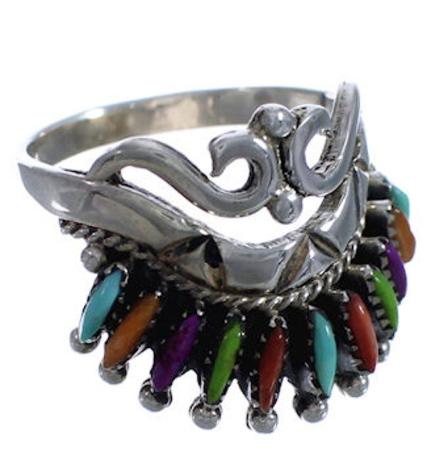 Silver And Multicolor Needlepoint Ring Size 6-3/4 PX43577
