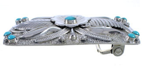 Sterling Silver Turquoise Flower Southwest Belt Buckle CX52814