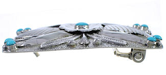 Sterling Silver Flower Southwest Turquoise Belt Buckle CX52816