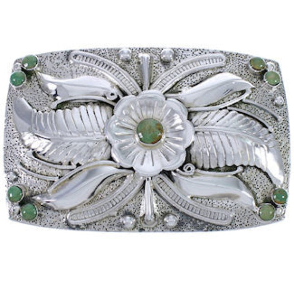Sterling Silver Southwest Flower Turquoise Belt Buckle CX52817