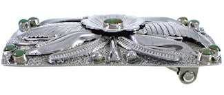 Sterling Silver Southwest Flower Turquoise Belt Buckle CX52817