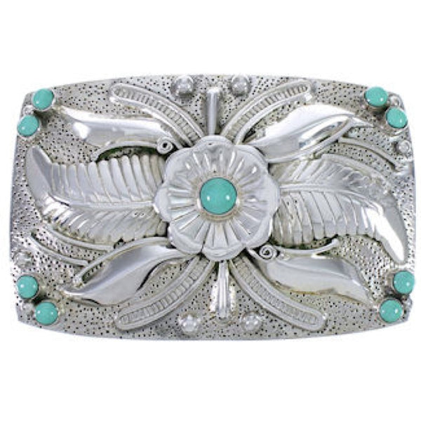 Southwest Sterling Silver Flower Turquoise Belt Buckle CX52818