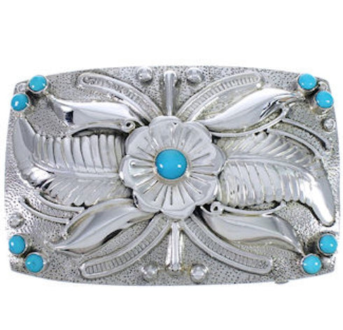 Southwest Flower Turquoise Sterling Silver Belt Buckle CX52821