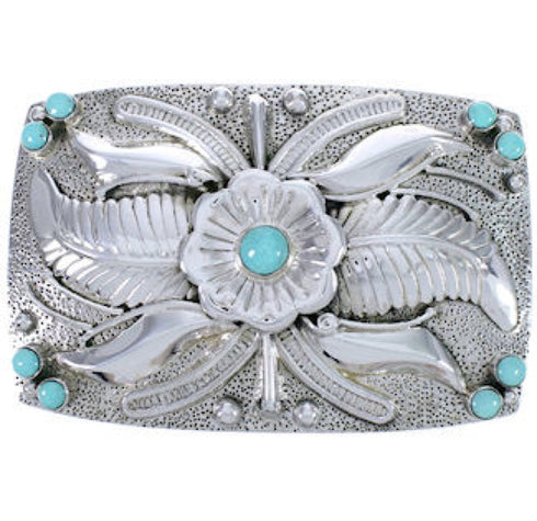 Southwest Turquoise Flower Sterling Silver Belt Buckle CX64073