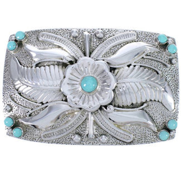 Southwest Turquoise Flower Sterling Silver Belt Buckle CX64073