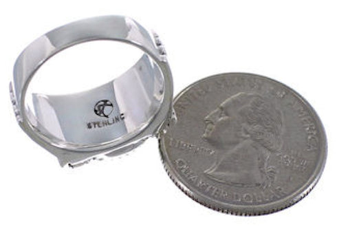 Southwest Sturdy Turquoise Jewelry Needlepoint Ring Size 7-3/4 VX37044