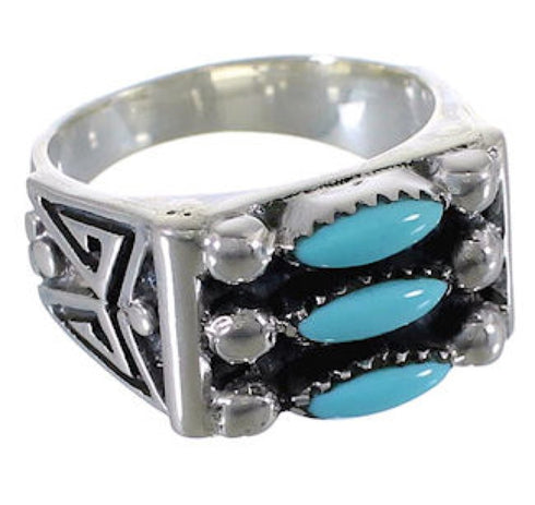 Well Built Turquoise Silver Needlepoint Ring Size 6 VX37156