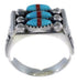 Turquoise Silver Substantial Needlepoint Coral Ring Size 7-3/4 VX37230
