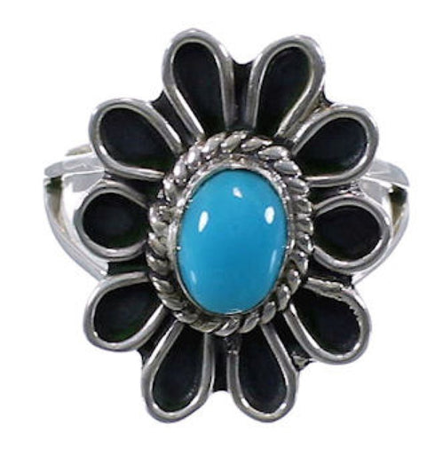 Southwest Turquoise Jewelry Silver Flower Ring Size 7-1/4 VX37319