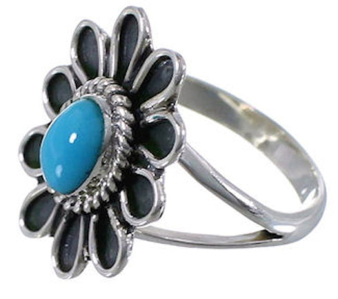 Southwest Turquoise Jewelry Silver Flower Ring Size 7-1/4 VX37319