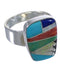 Multicolor Inlay Sterling Silver Sturdy Ring Size 8-1/4 EX40290