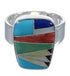 Multicolor Inlay And Sterling Silver Heavy Ring Size 7-1/4 EX40236