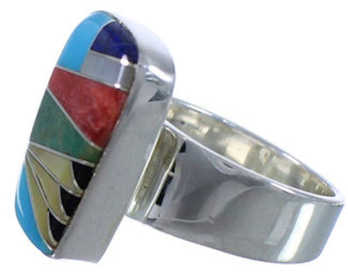 Multicolor Inlay And Sterling Silver Heavy Ring Size 7-1/4 EX40236