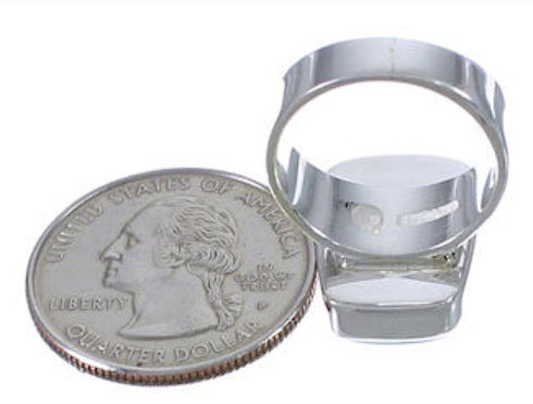 Substantial Sterling Silver Multicolor Inlay Ring Size 5-3/4 EX40298