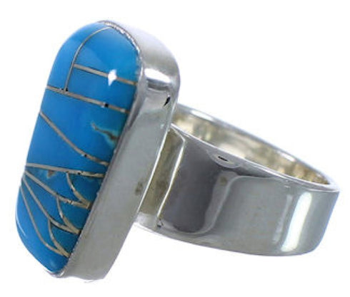 Genuine Sterling Silver Turquoise Sturdy Ring Size 8-3/4 EX40307