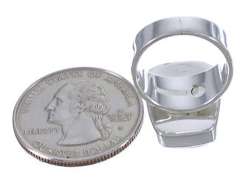 Well-Built Turquoise Inlay Silver Ring Size 7-1/4 EX40352