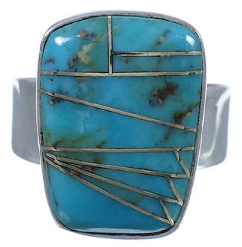 Turquoise Inlay Southwestern Sturdy Ring Size 6-3/4 EX40359