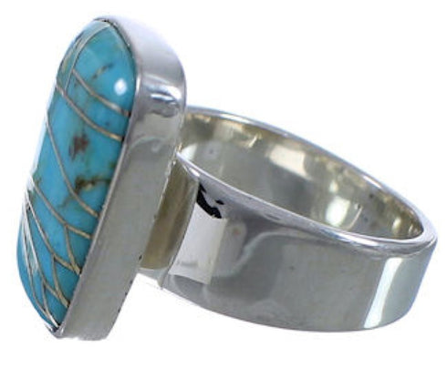 Turquoise Inlay Southwestern Sturdy Ring Size 6-3/4 EX40359