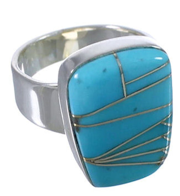 Turquoise Southwestern Sturdy Silver Ring Size 8-3/4 EX40370