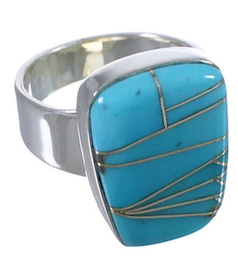 Turquoise Inlay And Sterling Silver Heavy Ring Size 5-3/4 EX40363