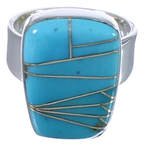 Southwest Turquoise Inlay Well-Built Ring Size 7-3/4 EX40365
