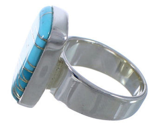 Turquoise Inlay And Sterling Silver Heavy Ring Size 5-3/4 EX40363