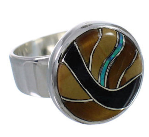Heavy Multicolor And Southwest Silver Ring Size 7-1/4 WX37821
