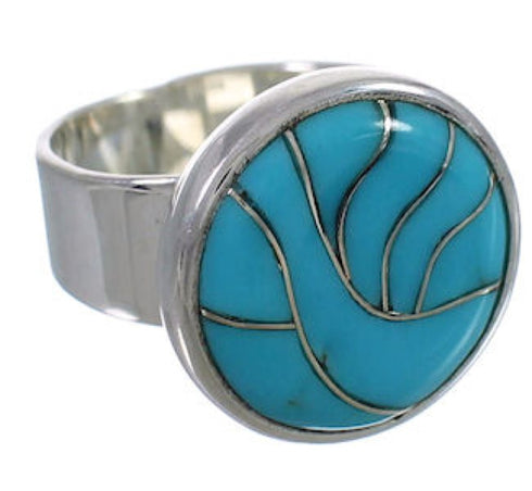 Well-Built Turquoise Inlay And Sterling Silver Ring Size 6 WX37954