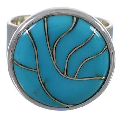 Well-Built Turquoise Inlay And Sterling Silver Ring Size 6 WX37954