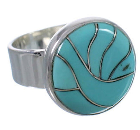 Well-Built Turquoise Authentic Sterling Silver Ring Size 7-3/4 WX37982