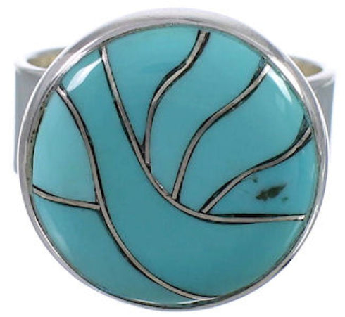 Well-Built Turquoise Authentic Sterling Silver Ring Size 7-3/4 WX37982