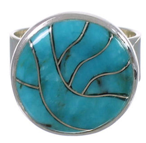 Substantial Turquoise Inlay Sterling Silver Ring Size 8-1/4 WX37991