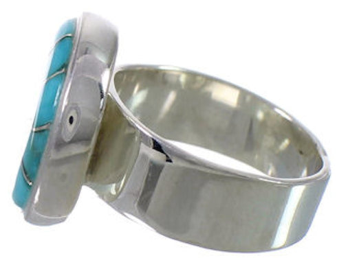 Turquoise Inlay Substantial Sterling Silver Ring Size 6-3/4 WX37998
