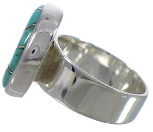 Heavy Turquoise Inlay Sterling Silver Ring Size 6 WX38083