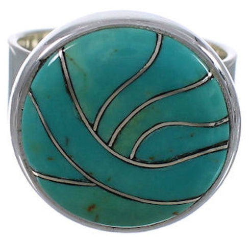 Heavy Turquoise Sterling Silver Ring Size 6-3/4 WX38273