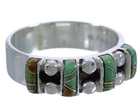 Southwest Silver Turquoise Inlay Ring Size 8-1/2 WX34384