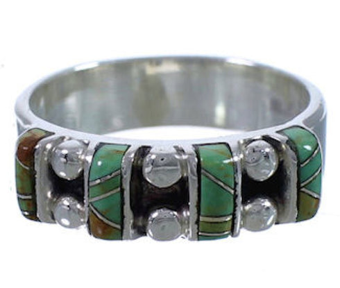 Southwest Silver Turquoise Inlay Ring Size 8-1/2 WX34384