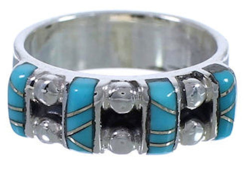 Southwestern Turquoise Inlay Sterling Silver Ring Size 4-3/4 WX34478