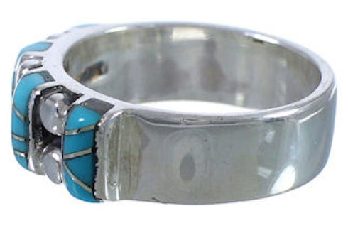 Southwestern Turquoise Inlay Sterling Silver Ring Size 4-3/4 WX34478