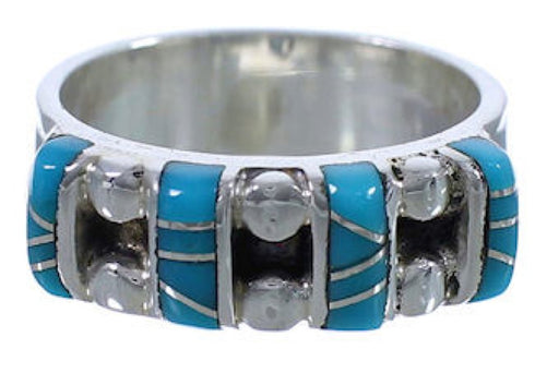 Silver Turquoise Inlay Jewelry Ring Size 7-3/4 WX34568