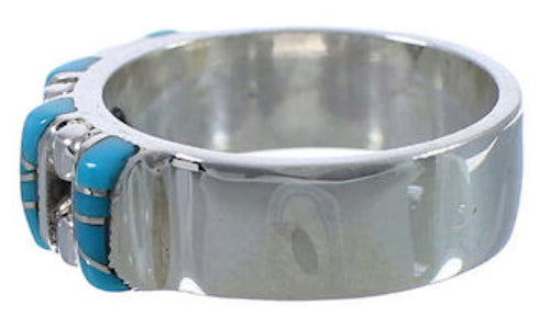 Silver Turquoise Inlay Jewelry Ring Size 7-3/4 WX34568