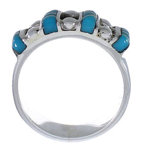 Silver Turquoise Inlay Jewelry Ring Size 7-3/4 WX34568