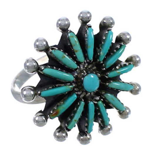 Southwestern Turquoise Needlepoint Genuine Sterling Silver Ring Size 4-1/2 AX87437