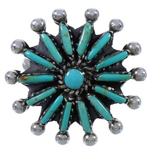 Southwestern Turquoise Needlepoint Genuine Sterling Silver Ring Size 4-1/2 AX87437