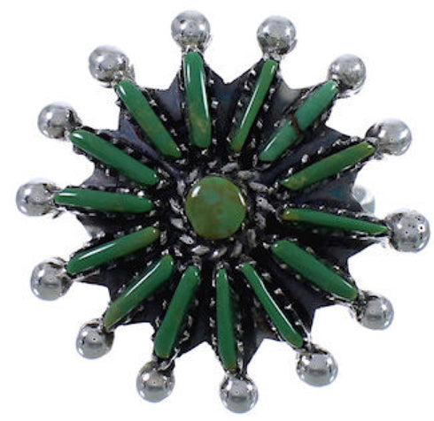 Southwest Needlepoint Turquoise Silver Ring Size 7-3/4 WX34561