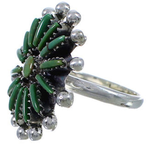 Southwest Needlepoint Turquoise Silver Ring Size 7-3/4 WX34561