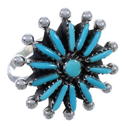 Genuine Sterling Silver Needlepoint Turquoise Southwestern Ring Size 8-1/2 AX87518