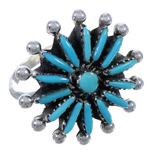 Genuine Sterling Silver Needlepoint Turquoise Southwestern Ring Size 8-1/2 AX87518
